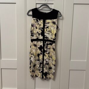 BCBGMaxAzria Black and Yellow Floral Midi Dress